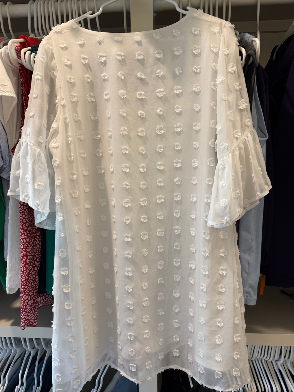 Amazon White Textured Mini Dress with Puff Dot Detail - Picture 3 of 3